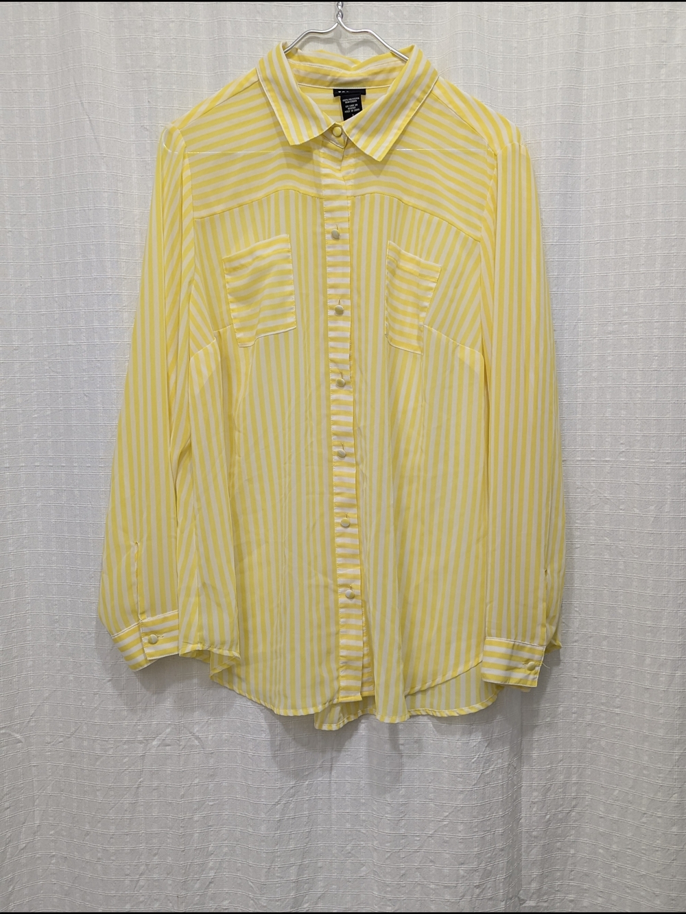 torrid Yellow and White Striped Sheer Button-Down Shirt Size 1 (1X)